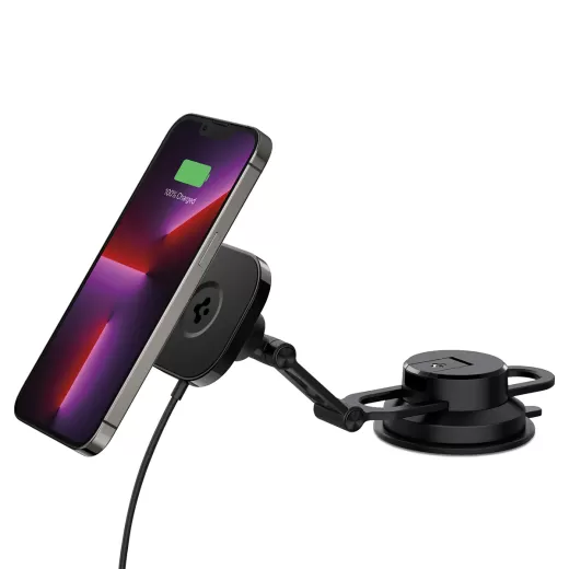 Магнитный автодержатель с беспроводной зарядкой Spigen OneTap Pro 3 Black Dash Magnetic Car Mount (MagFit) (ACP04629)