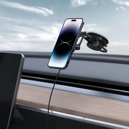 Магнитный автодержатель с беспроводной зарядкой Spigen OneTap Pro 3 Black Dash Magnetic Car Mount (MagFit) (ACP04629)