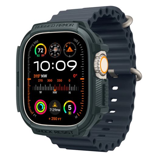 Протиударний чохол Spigen Rugged Armor Abyss Green для Apple Watch Ultra | Ultra 2 49mm (ACS07383)