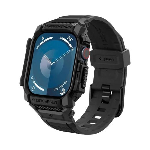 Противоударный чехол с ремешком Spigen Rugged Armor Pro Matte Black для Apple Watch Series 10 (2024) 46мм (ACS08604)