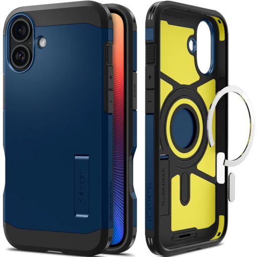 Противоударный чехол Spigen Tough Armor AI MagSafe Navy Blue для iPhone 16 (ACS08086)