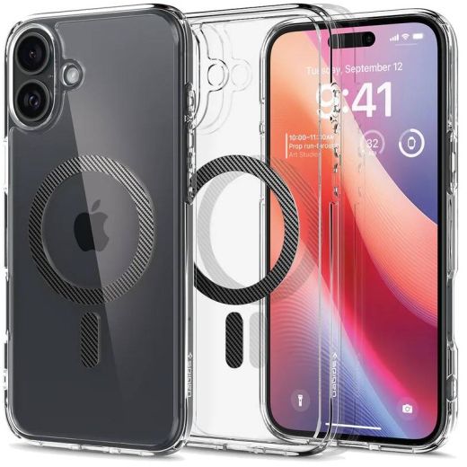 Прозрачный чехол Spigen Ultra Hybrid MagSafe Carbon Fiber для iPhone 16 Plus (ACS08077)