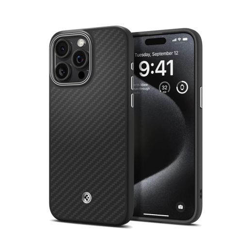 Карбоновий чохол Spigen Enzo Aramid Matte Black для iPhone 15 Pro Max (ACS07044)