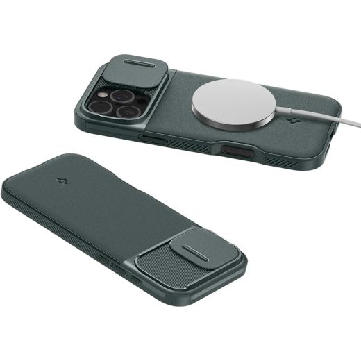 Чехол с защитой камеры Spigen Optik Armor MagSafe Abyss Green для iPhone 16 Pro (ACS08150)
