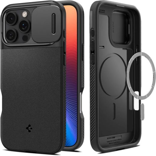 Чехол с защитой камеры Spigen Optik Armor MagSafe Black для iPhone 16 Pro (ACS08149)