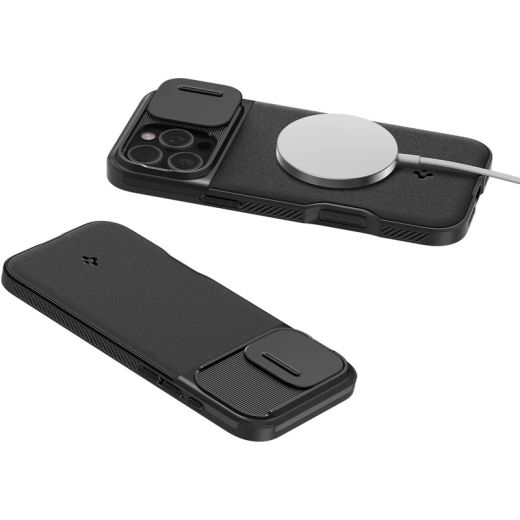 Чехол с защитой камеры Spigen Optik Armor MagSafe Black для iPhone 16 Pro (ACS08149)