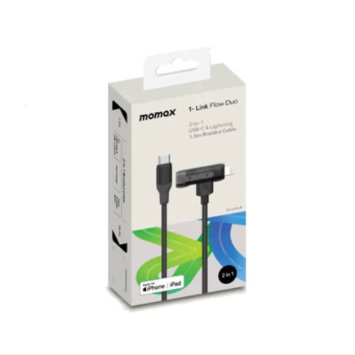 Кабель Momax 1-Link Flow Duo 2 в 1 USB-C to USB-C/Lightning Braided Cable 1.5м Black (DL56D)