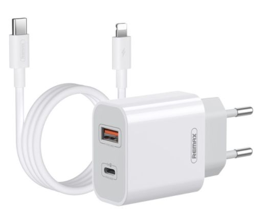 Быстрая зарядка Remax Surie 2 порта USB + Type-C 20W PD+QC + кабель Type-C/Lightning 1M White (RP-U68-L)