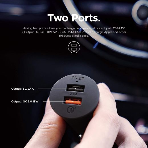 Автомобільний зарядний пристрій Elago C7+ Dual Black