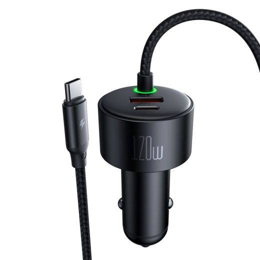 Автомобільна зарядка з кабелем Mcdodo [CC-0370] PD+PPS+QC Quick Car Charger 3A 120W with LED Spring Cable USB-C+Lightning Black