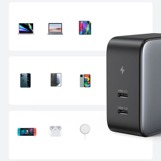 Быстрая зарядка Ugreen Charger 2xUSB Type C 100W Power Gray