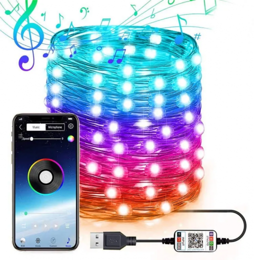 Гірлянда світлодіодна 100 led, 5м з керуванням через bluetooth