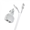 Автомобільний зарядний пристрій Hoco Z36 Leader + Cable (Lightning) 2.4A 2USB White