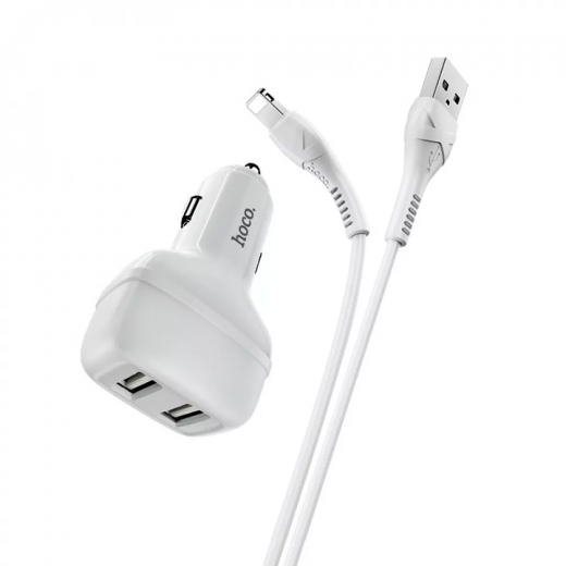 Автомобильное зарядное устройство Hoco Z36 Leader + Cable (Lightning) 2.4A 2USB White