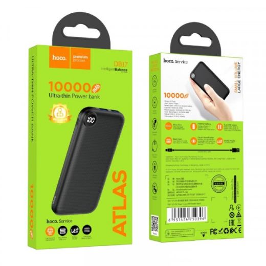 Повербанк (внешний аккумулятор) Hoco DB17 ATLAS 2USB/Micro/Type-C/LCD 10000mAh Black