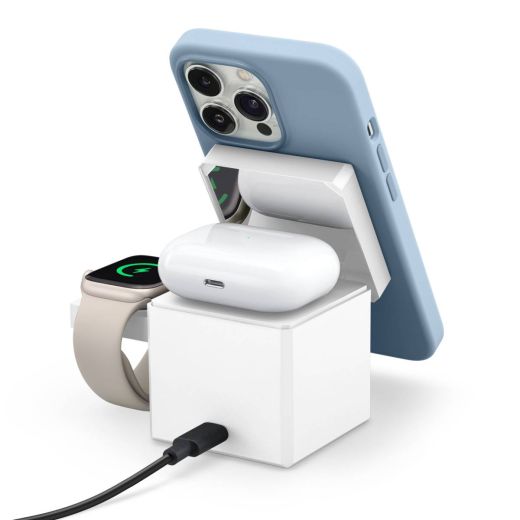 Беспроводная зарядка Anker 3 в 1 Cube Qi2 White (Y1812H21)
