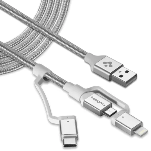 Кабель Spigen DuraSync™ 3 в 1 Charger Cable 1.5 метра Silver (000CB23017)