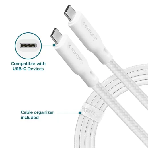 Кабель Spigen DuraSync™ USB-C to USB-C 2.0 Cable White (000CA25703)