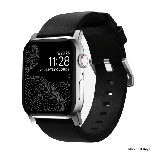 Кожаный ремешок Nomad Modern Slim Band Black Leather / Silver Hardware для Apple Watch 41mm | 40mm