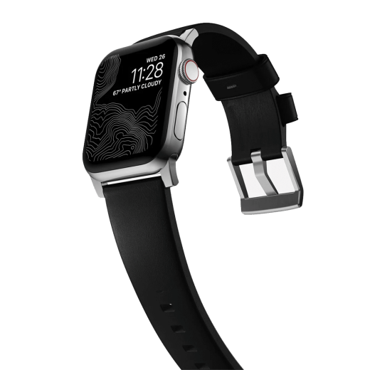 Шкіряний ремінець Nomad Modern Slim Band Black Leather / Silver Hardware для Apple Watch 42mm | 41mm | 40mm