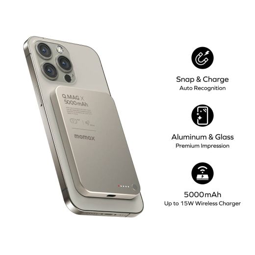 Повербанк Momax Q.Mag X Magnetic Wireless Power Bank 5000mAh Gen 2 Titanium