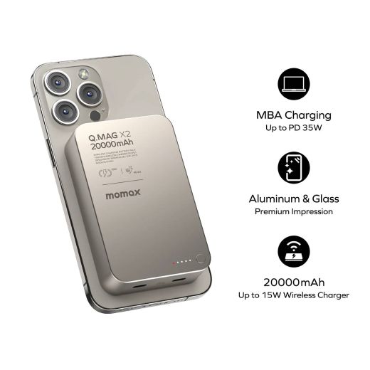 Повербанк Momax Q.Mag X2 Magnetic Wireless Power Bank 20000mAh Gen 2 Sandstone