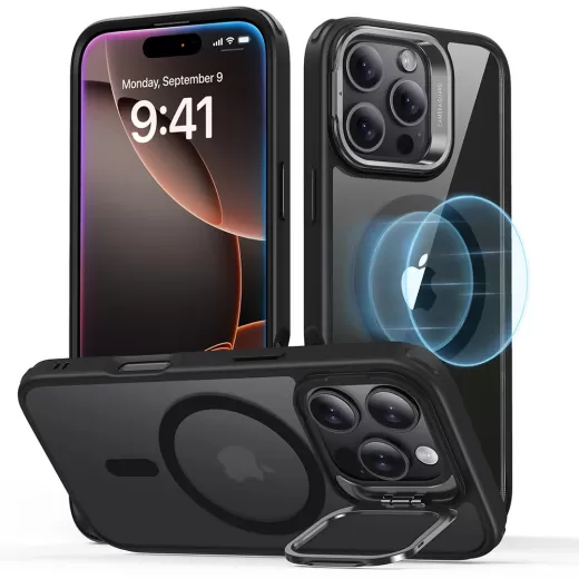 Прозорий чохол з підставкою ESR Classic Hybrid Case with Stash Stand (HaloLock) Clear Black для iPhone 16 Pro (1A7490202)