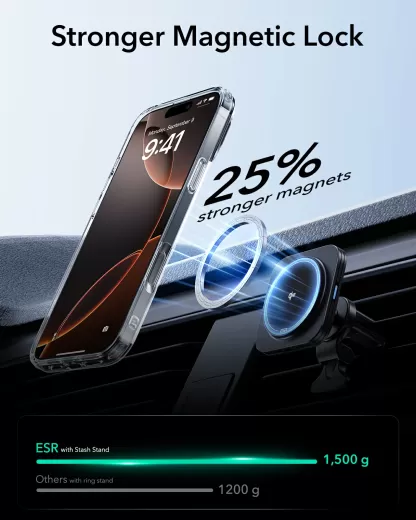 Прозорий чохол з підставкою ESR Classic Hybrid Case with Stash Stand (HaloLock) Clear Black для iPhone 16 Pro (1A7490202)
