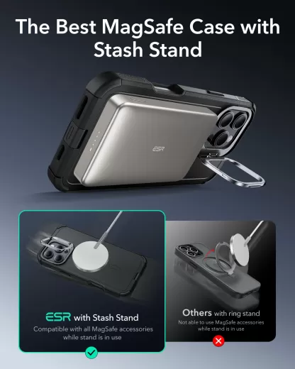 Противоударный чехол с подставкою ESR Cyber Tough Case with Stash Stand (HaloLock) Black для iPhone 16 Pro Max (1A7660102)