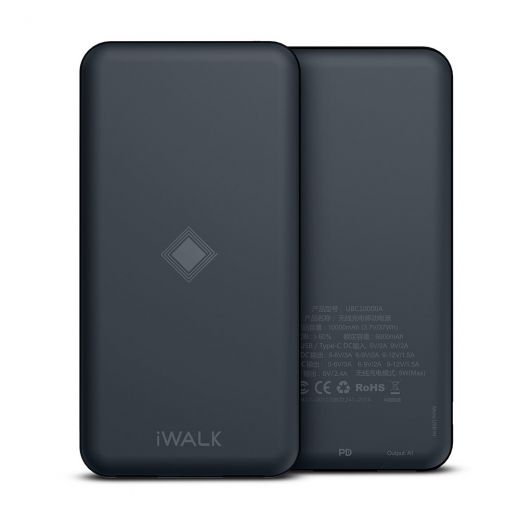 Повербанк (Внешний аккумулятор) с беспородной зарядкой iWalk Chic Air 10000mAh Blue