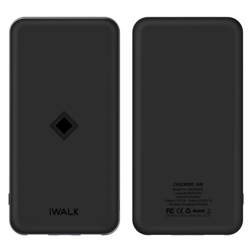 Повербанк (Внешний аккумулятор) с беспроводной зарядкой iWalk Chic Air 8000mAh Black (UBC8000A)