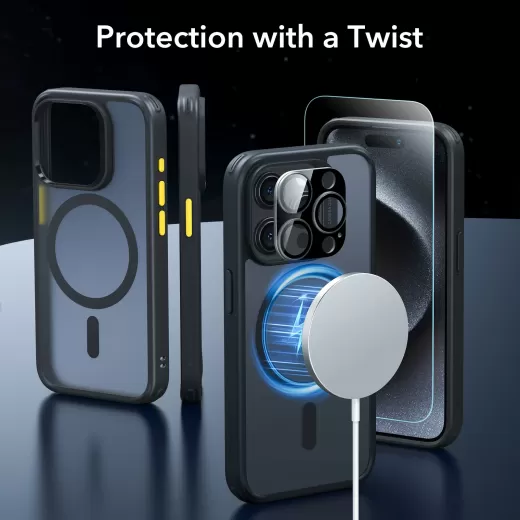 Чехол со стеклом ESR Classic Pro Case (HaloLock) Set Frosted Black для iPhone 15 Pro Max (1A7240101)