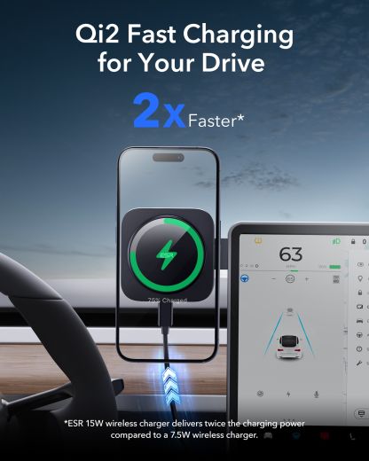 Беспроводная автомобильная зарядка ESR Qi2 Touchscreen Wireless Car Charger (HaloLock) for Tesla Black