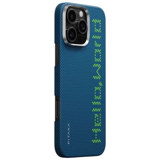 Карбоновый светящийся чехол Pitaka x Aries Tactile Woven Case Hello World для iPhone 16 Pro (KI1602HWT)