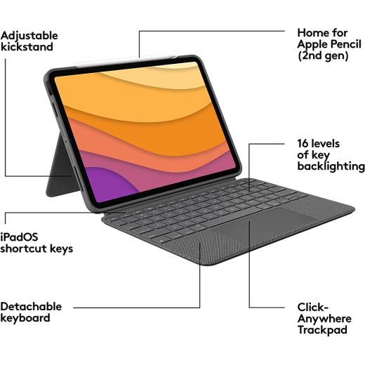 Чехол-клавиатура с тачпадом Logitech Combo Touch Keyboard Case with Trackpad Oxford Gray для iPad Air 10.9" 4 | 5 M1 (2020 | 2022)