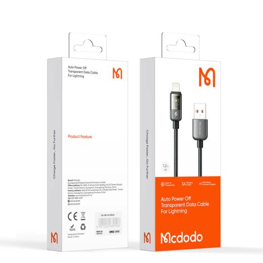 Нейлоновый кабель Mcdodo Auto Power Off 12W Lightning Transparent Data Cable 1.2 метр (CA-3140)