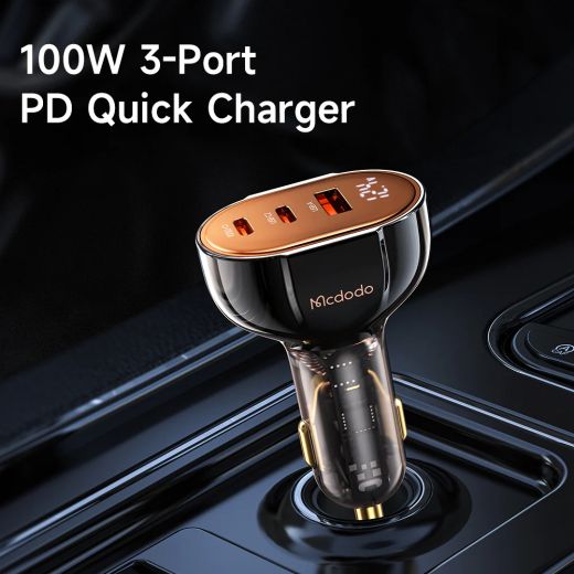 Автомобильное зарядное устройство Mcdodo Prism Series 100W Dual USB-C +USB-A Digital Display PD Car Charger (CC-2310)