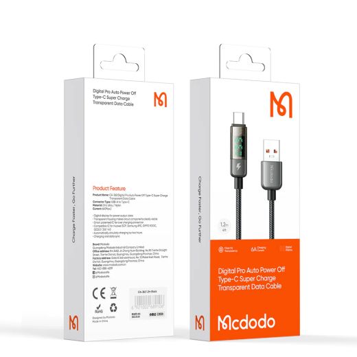 Нейлоновый кабель с дисплеем Mcdodo QC4 100W USB-C Digital Display Charging Status 1.2 метр (CA-3630)