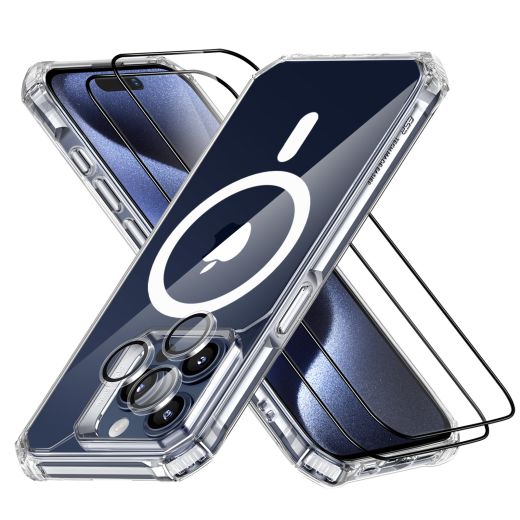Чохол з захисним склом ESR Air Armor Clear Case Set (HaloLock) Case Clear для iPhone 15 Pro Max