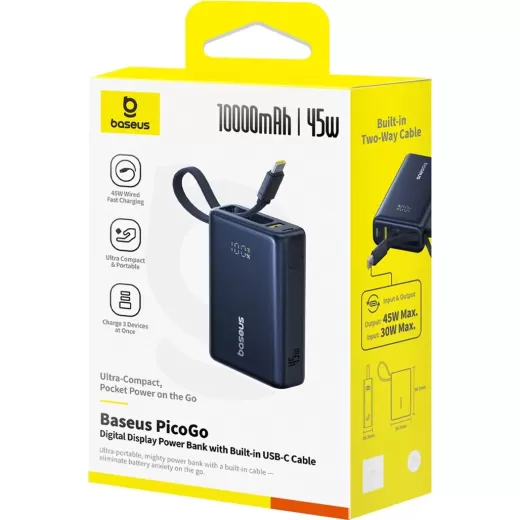 Повербанк Baseus PicoGo Digital Display Power Bank 10000 mAh 45W Black (P10076803123-00)