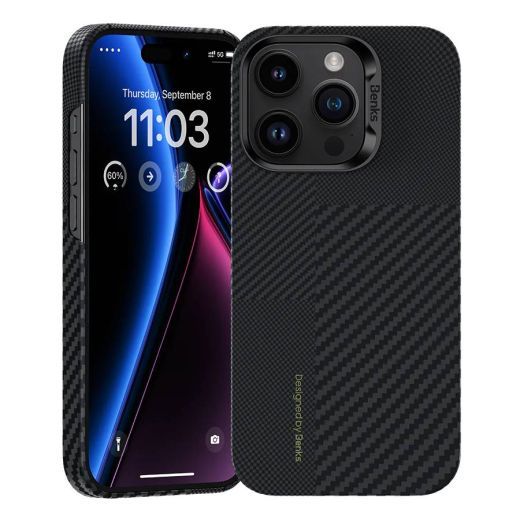 Карбоновий чохол Benks Montage Armor Air Kevlar Case (600D/1500D) with MagSafe Black для iPhone 15 Pro