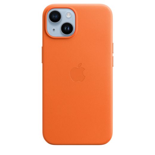 Оригинальный кожаный чехол Apple Leather Case with MagSafe Orange для iPhone 14 (MPP83)