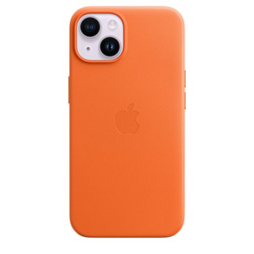 Оригинальный кожаный чехол Apple Leather Case with MagSafe Orange для iPhone 14 (MPP83)