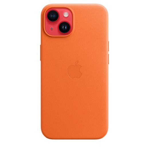 Оригинальный кожаный чехол Apple Leather Case with MagSafe Orange для iPhone 14 (MPP83)