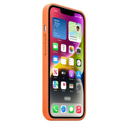 Оригінальний шкіряний чохол Apple Leather Case with MagSafe Orange для iPhone 14 (MPP83)