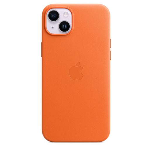 Оригинальный кожаный чехол Apple Leather Case with MagSafe Orange для iPhone 14 Plus (MPPF3)