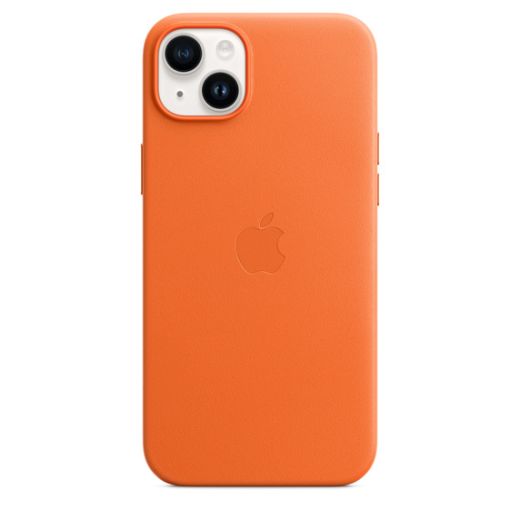 Оригинальный кожаный чехол Apple Leather Case with MagSafe Orange для iPhone 14 Plus (MPPF3)