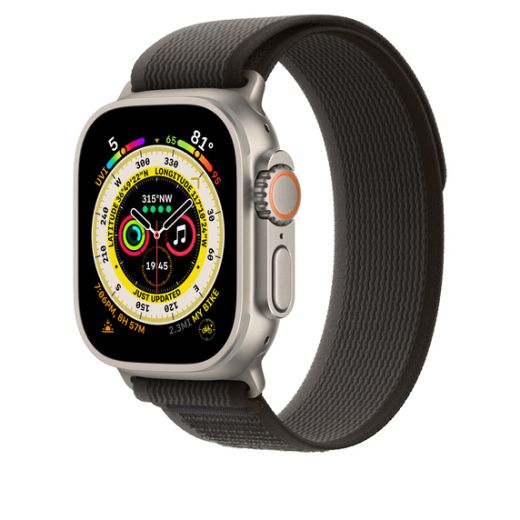 Оригинальный ремешок Apple Trail Loop Band Size S/M Black/Gray для Apple Watch 49mm | 45mm | 44mm (MQEP3)