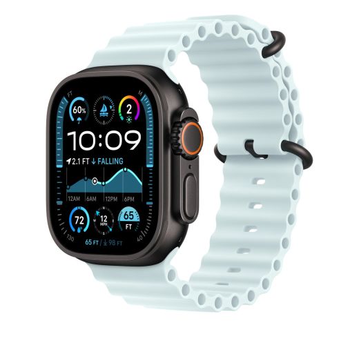 Оригинальный ремешок Apple Ocean Band Ice Blue with Black Titanium Finish для Apple Watch 49мм | 46мм | 45мм (MYP83)