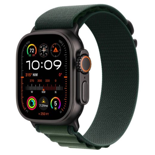 Оригинальный ремешок Apple Alpine Loop Dark Green Large with Black Titanium Finish для Apple Watch 49мм | 46мм | 45мм (MYPT3)